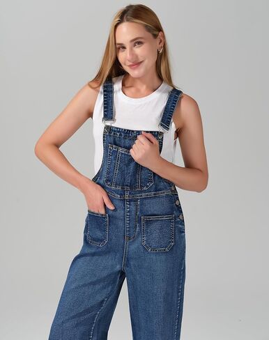 roswear Women’s Denim Overalls Loose Fit Stretchy Baggy Overall Bib Wide Leg Casual Jean Jumpsuits in Saudi Arabia