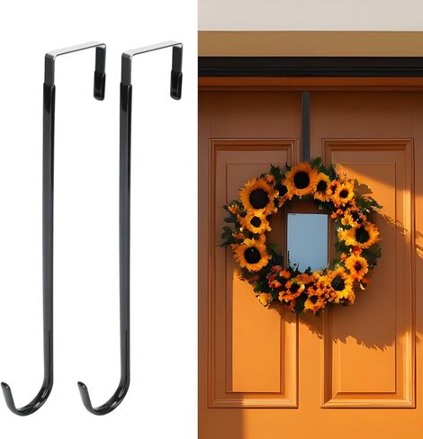 FYY Wreath Hanger for Front Door - 12" Over The Door Hooks for Easter Halloween Christmas Decoration Welcome Sign Heavy Duty Hangers Organizer with Rubber Prevent Scratches, 1PCS Black in Saudi Arabia