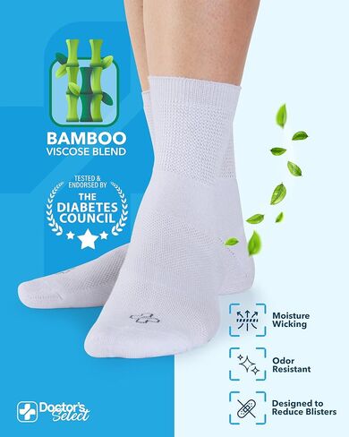 Doctor's Select Bamboo Viscose Diabetic Socks for Women & Men - 6 Pairs, Viscose Bamboo Socks Woman, Non Binding, Wide Top in Kuwait