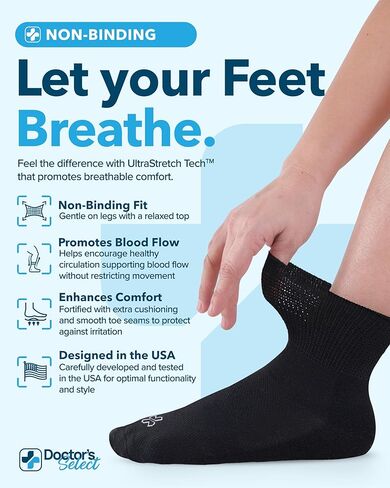 Doctor's Select Bamboo Viscose Diabetic Socks for Women & Men - 6 Pairs, Viscose Bamboo Socks Woman, Non Binding, Wide Top in Kuwait