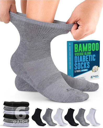 Doctor's Select Bamboo Viscose Diabetic Socks for Women & Men - 6 Pairs, Viscose Bamboo Socks Woman, Non Binding, Wide Top in Kuwait