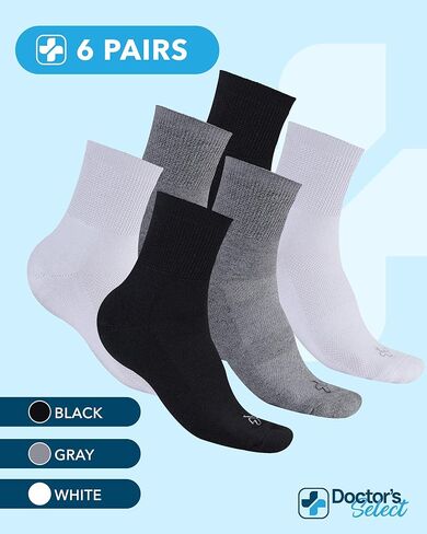 Doctor's Select Bamboo Viscose Diabetic Socks for Women & Men - 6 Pairs, Viscose Bamboo Socks Woman, Non Binding, Wide Top in Kuwait