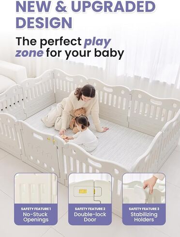 Baby Care Play Mat Funzone Play Pen - Extra Large Baby Play Yard - Play Pen for Baby - Safe with Double Locking (Grey, Full Set) in Kuwait