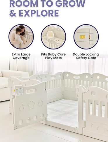 Baby Care Play Mat Funzone Play Pen - Extra Large Baby Play Yard - Play Pen for Baby - Safe with Double Locking (Grey, Full Set) in Kuwait