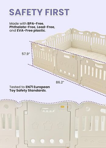 Baby Care Play Mat Funzone Play Pen - Extra Large Baby Play Yard - Play Pen for Baby - Safe with Double Locking (Grey, Full Set) in Kuwait
