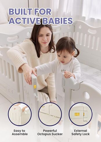 Baby Care Play Mat Funzone Play Pen - Extra Large Baby Play Yard - Play Pen for Baby - Safe with Double Locking (Grey, Full Set) in Kuwait