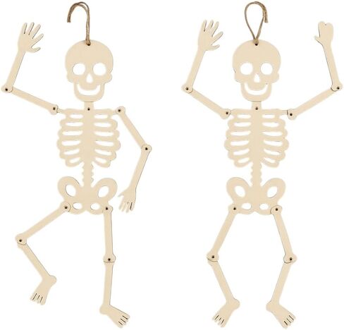 Halloween Wooden Skeleton 2 Pack 18 Inch Hanging Decorations Poseable Joints Natural Plywood Arts and Crafts DIY Craft Rustic Farmhouse Classroom Party Haunted House Decor in Saudi Arabia