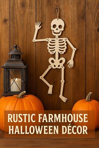 Halloween Wooden Skeleton 2 Pack 18 Inch Hanging Decorations Poseable Joints Natural Plywood Arts and Crafts DIY Craft Rustic Farmhouse Classroom Party Haunted House Decor in Saudi Arabia