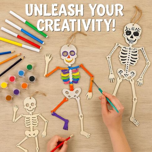Halloween Wooden Skeleton 2 Pack 18 Inch Hanging Decorations Poseable Joints Natural Plywood Arts and Crafts DIY Craft Rustic Farmhouse Classroom Party Haunted House Decor in Saudi Arabia