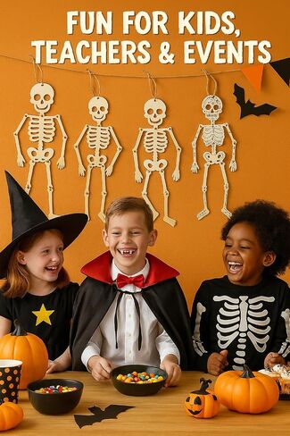 Halloween Wooden Skeleton 2 Pack 18 Inch Hanging Decorations Poseable Joints Natural Plywood Arts and Crafts DIY Craft Rustic Farmhouse Classroom Party Haunted House Decor in Saudi Arabia