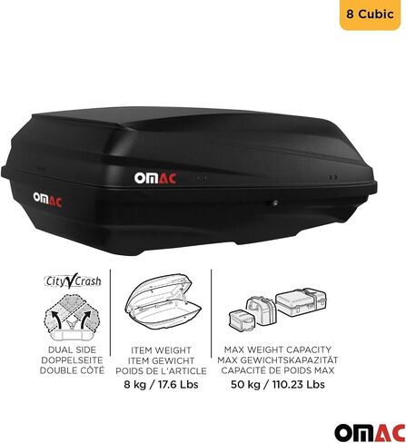 OMAC Rooftop Cargo Carrier Hard Shell, 8 Cubic Feet Cargo Box for Roof Rack, Dual-Side Opening, Waterproof Roof Box, Car Roof Carrier Hard Shell, Matt Black with Security Keys in Saudi Arabia