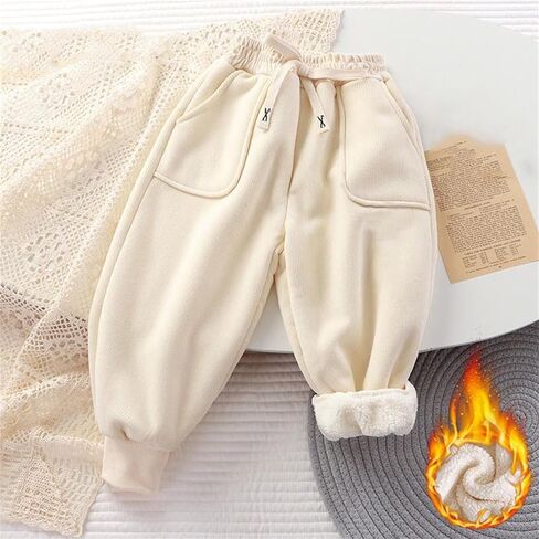 Girl's Fleece Joggers Baggy Sweatpants Elastic Waist Pants Solid Trousers Cinch Bottom Pant Cotton Pants Winter Pant in Saudi Arabia