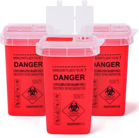 1 Quart (3-Pack) Red Sharps Containers, Biohazard Needle Disposal for Home Use, Portable Travel Sharps Storage, Professional Waste Sharps Disposal Bucket in Saudi Arabia