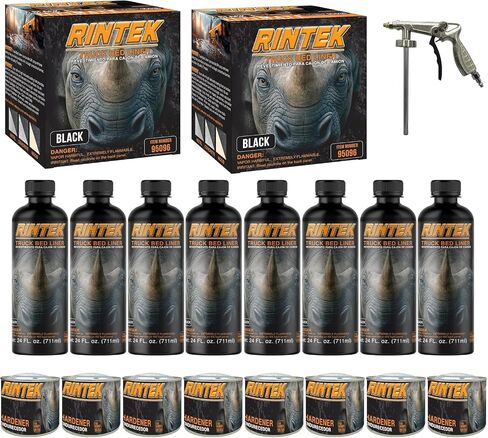 مجموعة بطانة سرير الشاحنات Rintek Urethane-طلاء متين محكم-مزيج ، هز وإطلاق النار-1 أو 2 جالون-أسود أو قابل للونوي-متوفر مع أو بدون مسدس الرش (الصبغة-مع البندقية ، 2 جالون) in Saudi Arabia