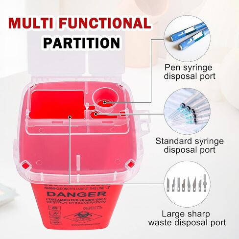 1 Quart (3-Pack) Red Sharps Containers, Biohazard Needle Disposal for Home Use, Portable Travel Sharps Storage, Professional Waste Sharps Disposal Bucket in Saudi Arabia