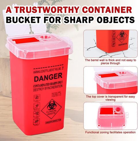1 Quart (3-Pack) Red Sharps Containers, Biohazard Needle Disposal for Home Use, Portable Travel Sharps Storage, Professional Waste Sharps Disposal Bucket in Saudi Arabia