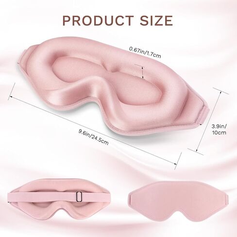 FlyCoco 99% Fully Block Out Light Eye Sleep Mask, 3D Deep Contoured Eyes Cover Zero Pressure, Long Lash Extension Eyes Mask with Adjustable Straps for Sleeping Travel Home Nap Rest Women Men (Pink) in Kuwait