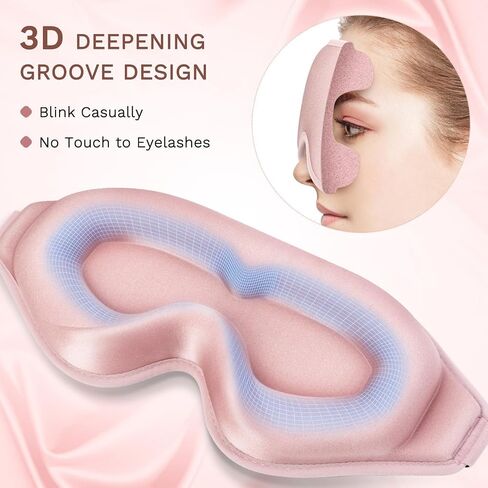 FlyCoco 99% Fully Block Out Light Eye Sleep Mask, 3D Deep Contoured Eyes Cover Zero Pressure, Long Lash Extension Eyes Mask with Adjustable Straps for Sleeping Travel Home Nap Rest Women Men (Pink) in Kuwait