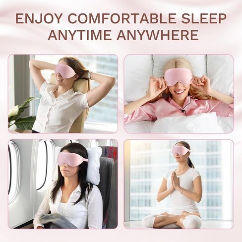 FlyCoco 99% Fully Block Out Light Eye Sleep Mask, 3D Deep Contoured Eyes Cover Zero Pressure, Long Lash Extension Eyes Mask with Adjustable Straps for Sleeping Travel Home Nap Rest Women Men (Pink) in Kuwait