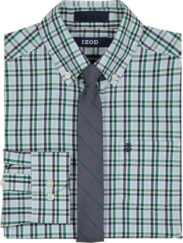 Izod Boys' Long Sleeve Button-Down Collared Dress Shirt with Tie and Chest Pocket in Saudi Arabia