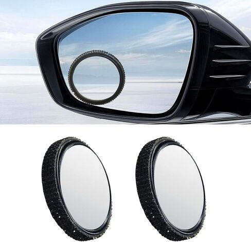 2PCS Automotive Rearview Mirror Blind Spot Mirrors - 2'' 360° Adjustable Bling Rhinestone Car Side View Mirror with Frame - HD Glass Round Wide View Angle Convex Mirrors for Car SUV Truck (Red) in Saudi Arabia