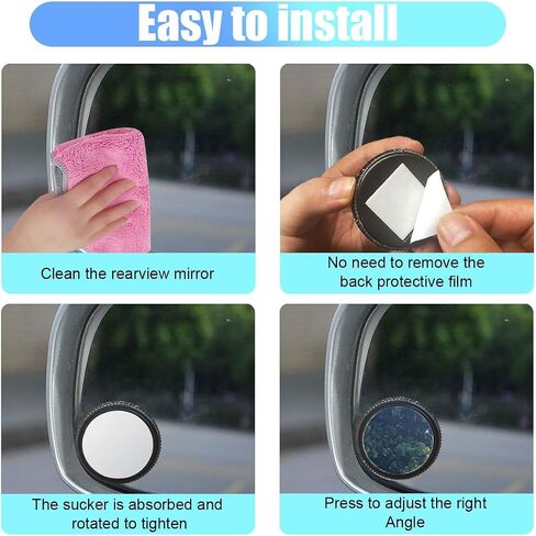 2PCS Automotive Rearview Mirror Blind Spot Mirrors - 2'' 360° Adjustable Bling Rhinestone Car Side View Mirror with Frame - HD Glass Round Wide View Angle Convex Mirrors for Car SUV Truck (Red) in Saudi Arabia