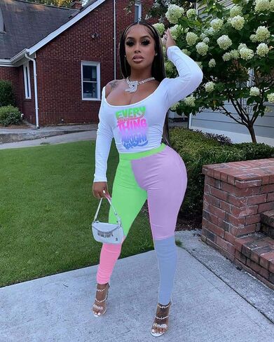 Remelon Womens 2 Piece Sweatsuits Color Block Long Sleeve Crop Top Leggings Workout Set Tracksuit Loungewear in Kuwait