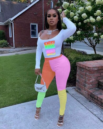 Remelon Womens 2 Piece Sweatsuits Color Block Long Sleeve Crop Top Leggings Workout Set Tracksuit Loungewear in Saudi Arabia