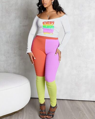 Remelon Womens 2 Piece Sweatsuits Color Block Long Sleeve Crop Top Leggings Workout Set Tracksuit Loungewear in Saudi Arabia