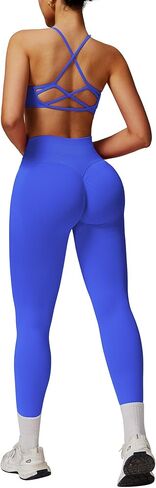 ABOCIW Workout Sets for Women 2 Piece Seamless HIgh Waist Scunch Butt Lifting Leggings Strappy Sports Bra Gym Outfits in Saudi Arabia