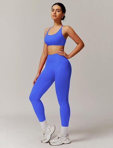 ABOCIW Workout Sets for Women 2 Piece Seamless HIgh Waist Scunch Butt Lifting Leggings Strappy Sports Bra Gym Outfits in Saudi Arabia
