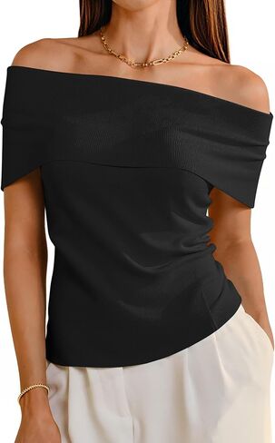Arach&Cloz Women's Convertible Neckline Off-Shoulder Cowl Neck Slim Fit Tops 2025 in Saudi Arabia