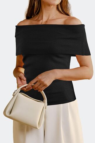 Arach&Cloz Women's Convertible Neckline Off-Shoulder Cowl Neck Slim Fit Tops 2025 in Saudi Arabia