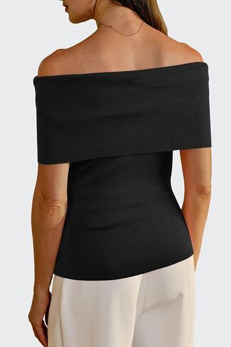 Arach&Cloz Women's Convertible Neckline Off-Shoulder Cowl Neck Slim Fit Tops 2025 in Saudi Arabia