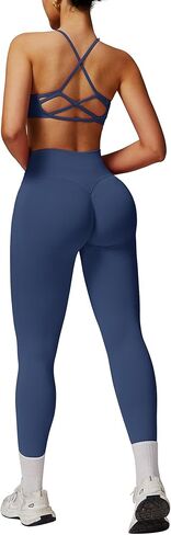 ABOCIW Workout Sets for Women 2 Piece Seamless HIgh Waist Scunch Butt Lifting Leggings Strappy Sports Bra Gym Outfits in Kuwait