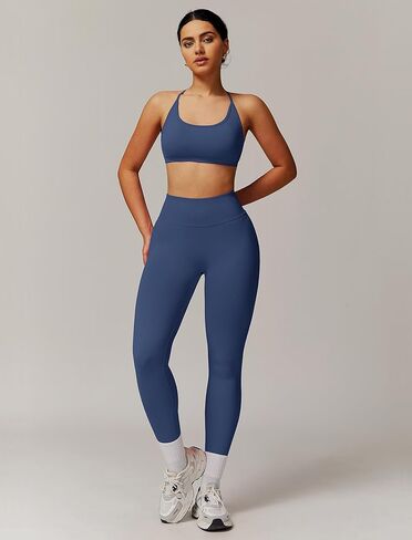 ABOCIW Workout Sets for Women 2 Piece Seamless HIgh Waist Scunch Butt Lifting Leggings Strappy Sports Bra Gym Outfits in Kuwait