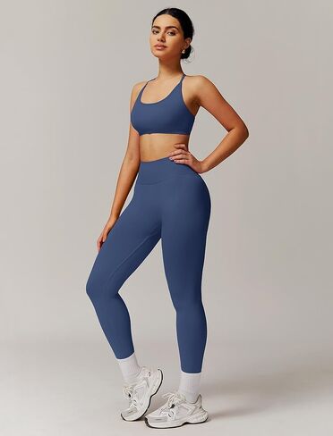 ABOCIW Workout Sets for Women 2 Piece Seamless HIgh Waist Scunch Butt Lifting Leggings Strappy Sports Bra Gym Outfits in Kuwait