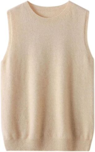 Womens Sleeveless Crewneck Pullover Sweater Merino Wool Casual Waistcoat Female Knitwear Tops in Saudi Arabia