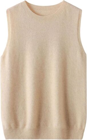 Womens Sleeveless Crewneck Pullover Sweater Merino Wool Casual Waistcoat Female Knitwear Tops in Saudi Arabia
