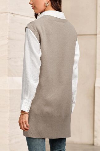 Arach&Cloz Women's Wool Blend Side Slit High Low Versatile V Neck Fall Sweater Vests 2025 in Saudi Arabia