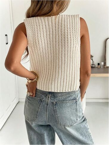 Floerns Women's Sleeveless Sweater Vest Metal Shell Crew Neck Knitted Pullover Top in Saudi Arabia