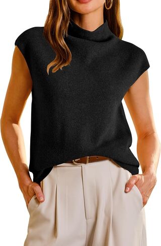 Arach&Cloz Women's Wool Blend Mock Neck Business Casual Sweater Vest 2025 Fall in Saudi Arabia