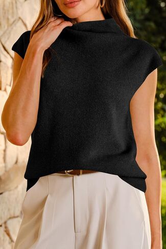Arach&Cloz Women's Wool Blend Mock Neck Business Casual Sweater Vest 2025 Fall in Saudi Arabia