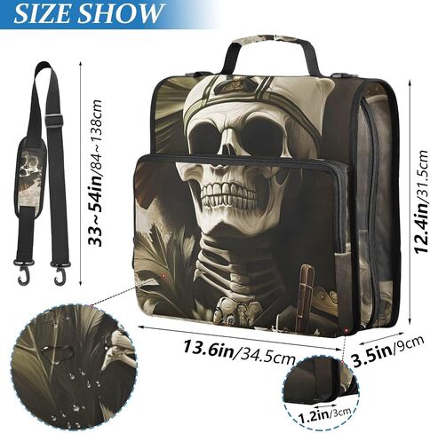 Gothic Skeleton Japanese 3 Ring Zipper Binder for Office School - 500 Sheet Capacity, Multi-Pockets, 1.5-Inch, Sturdy Storage to Keep Documents Organized in Saudi Arabia