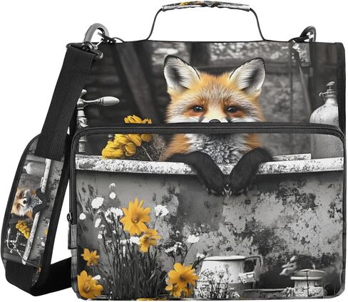 3 Ring Zipper Binder Fox Bathtub Cute for Office School - 500 Sheet Capacity, Multi-Pockets, 1.5-Inch, Sturdy Storage to Keep Documents Organized in Saudi Arabia