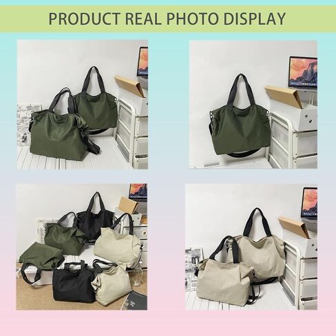 Simple and casual men's handbag, nylon waterproof single-shoulder computer bag, cross-body fitness bag, travel bag (Military green, Large size) in Saudi Arabia