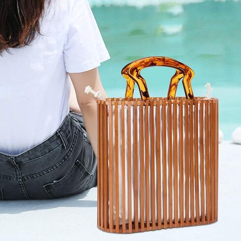 Handmade Vintage Woven Handbag Summer Bag Fashionable Handbag with Acrylic Handle Suitable for Vacation Travel and Shopping in Saudi Arabia