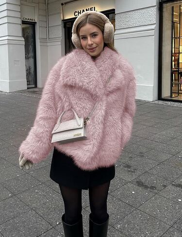 Arssm Womens Fluffy Coat Faux Fur Cardigan Jacket Long Sleeve Lapel Faux Fur Coat Outwear Warm Winter in Kuwait