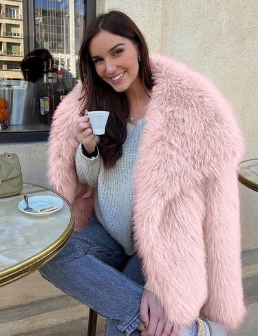 Arssm Womens Fluffy Coat Faux Fur Cardigan Jacket Long Sleeve Lapel Faux Fur Coat Outwear Warm Winter in Kuwait