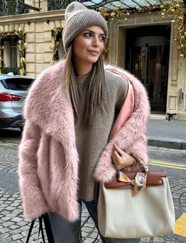 Arssm Womens Fluffy Coat Faux Fur Cardigan Jacket Long Sleeve Lapel Faux Fur Coat Outwear Warm Winter in Kuwait